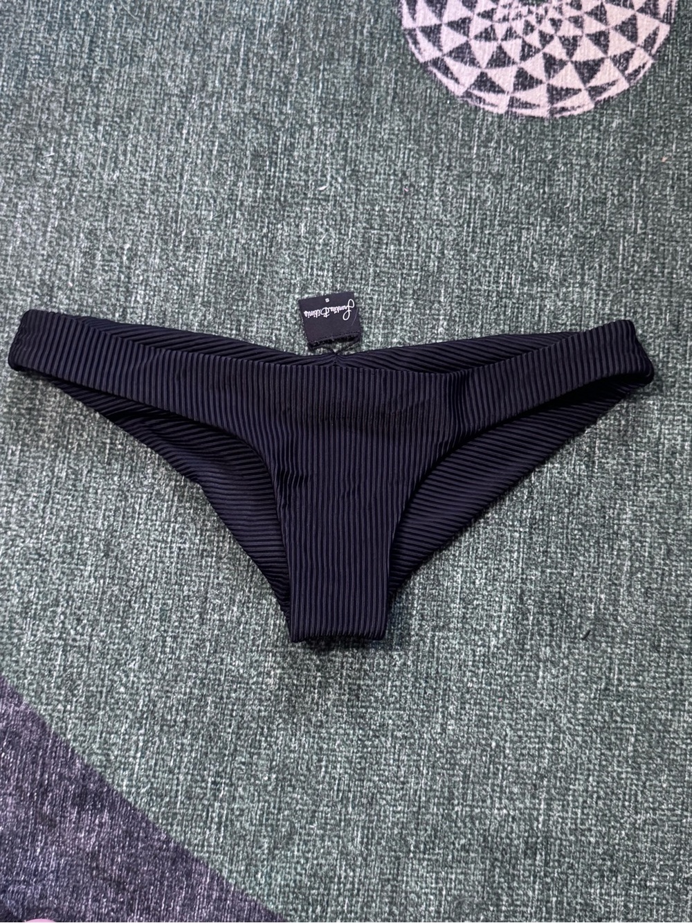 Frankies Bikinis Black Ribbed Cheeky Bikini Bottom S